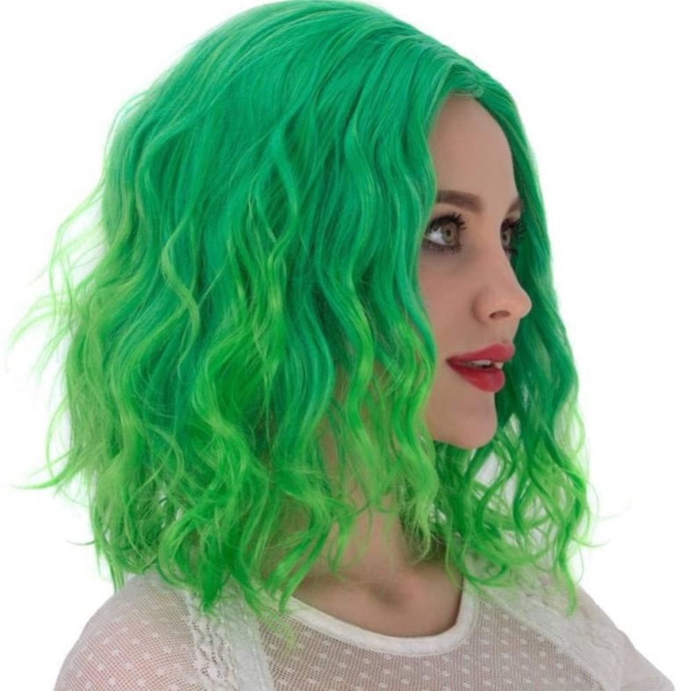 Green Short Curly Full Head Wig